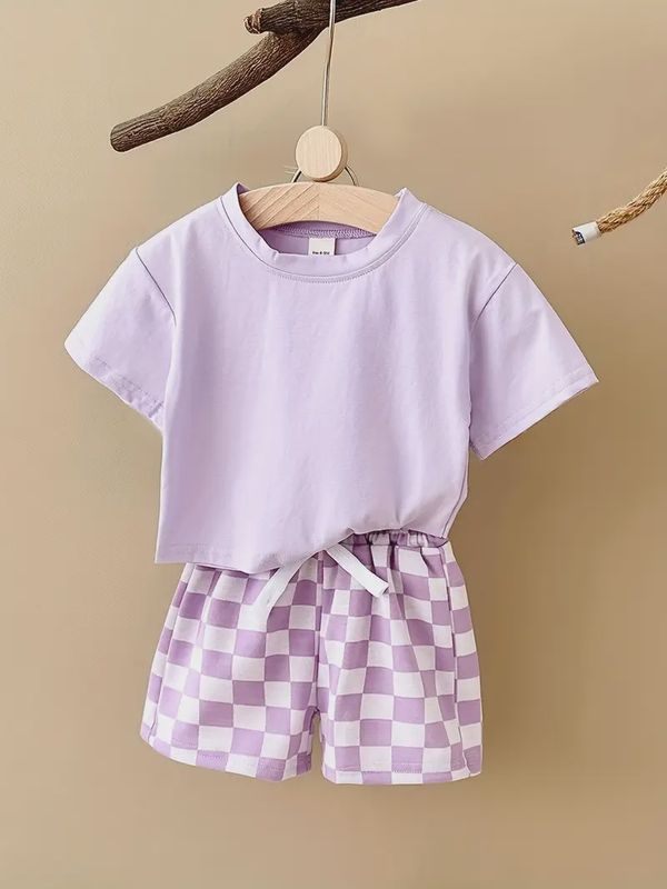 2pc Girls Checkered Set Purple