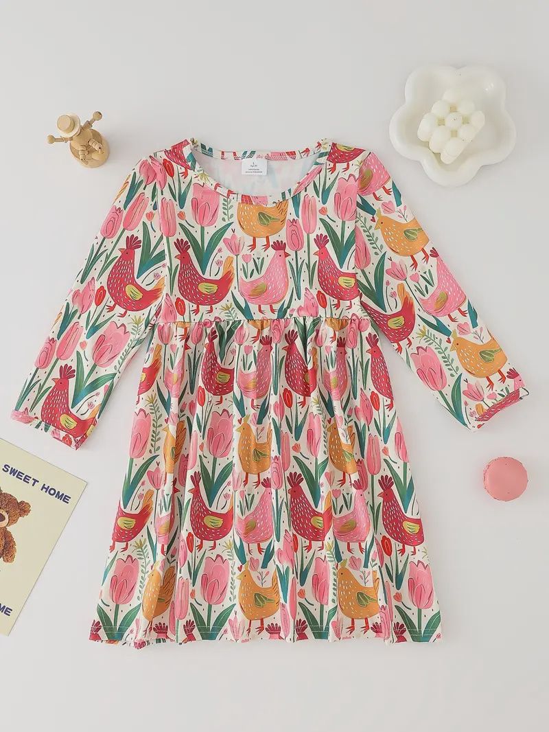 Girls Floral Chicken Dress