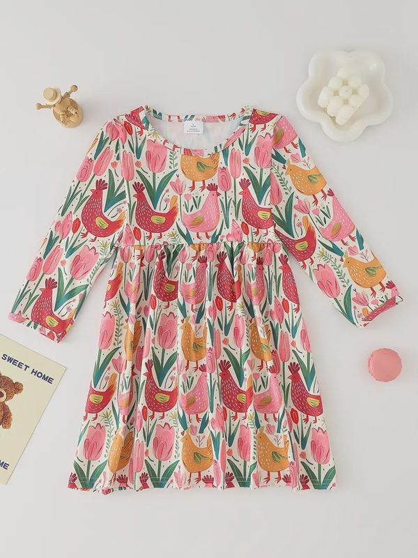 Girls Floral Chicken Dress