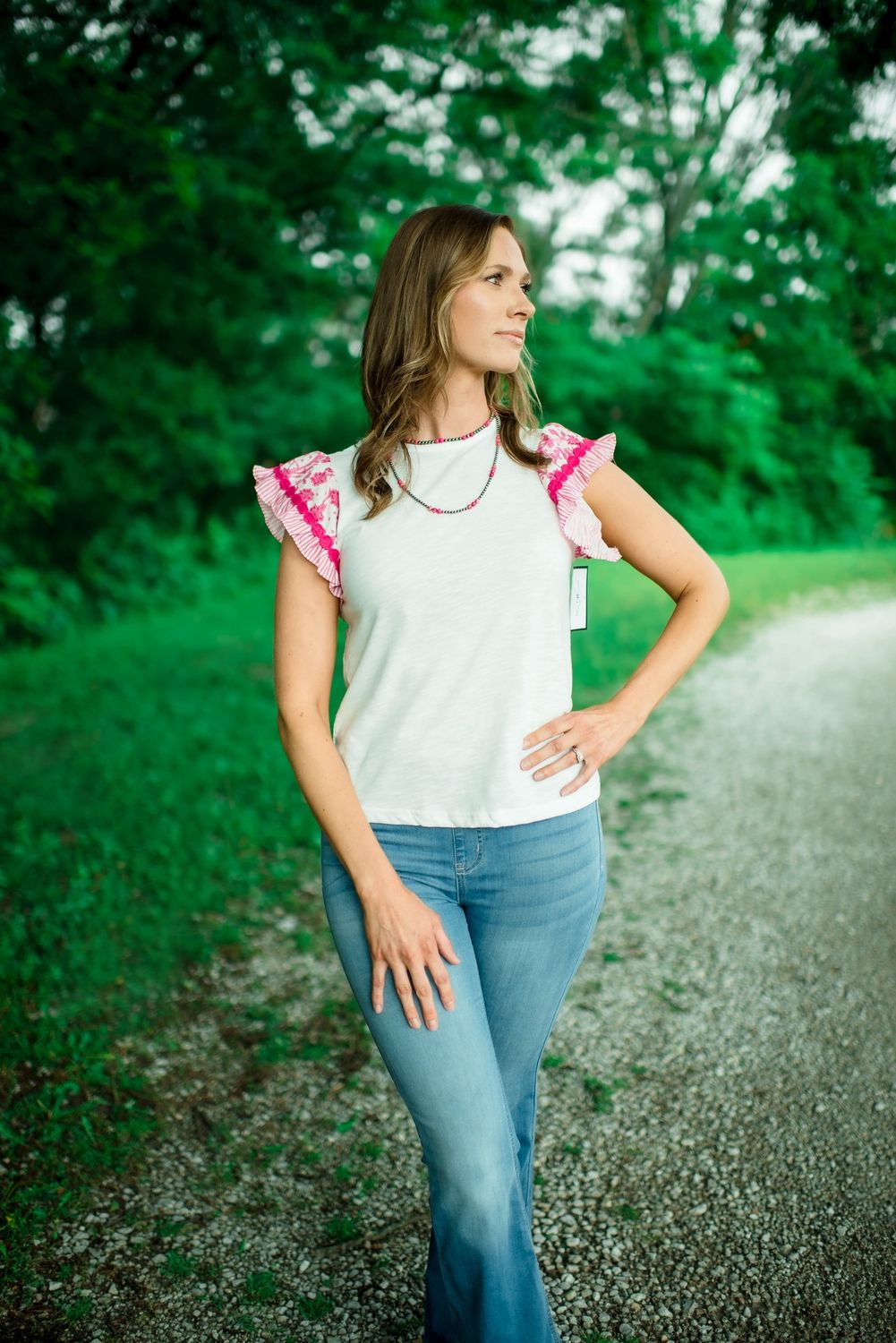 White Flutter Sleeve Trim