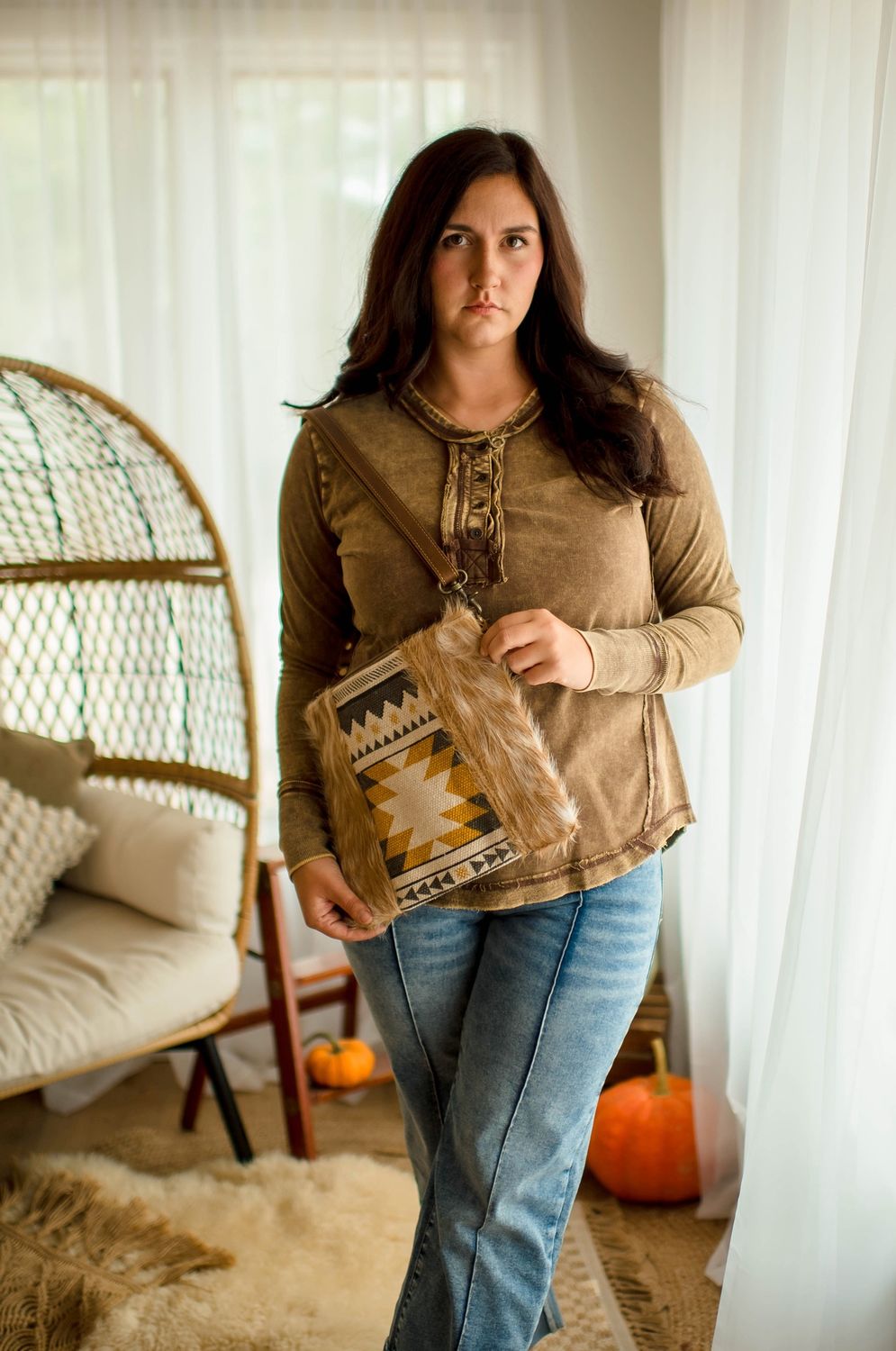 Zenana Acid Wash LS Top Mahogany