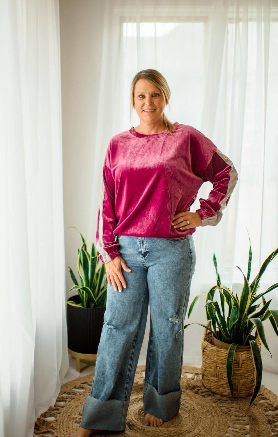 Easel Pink Velvet LS Top