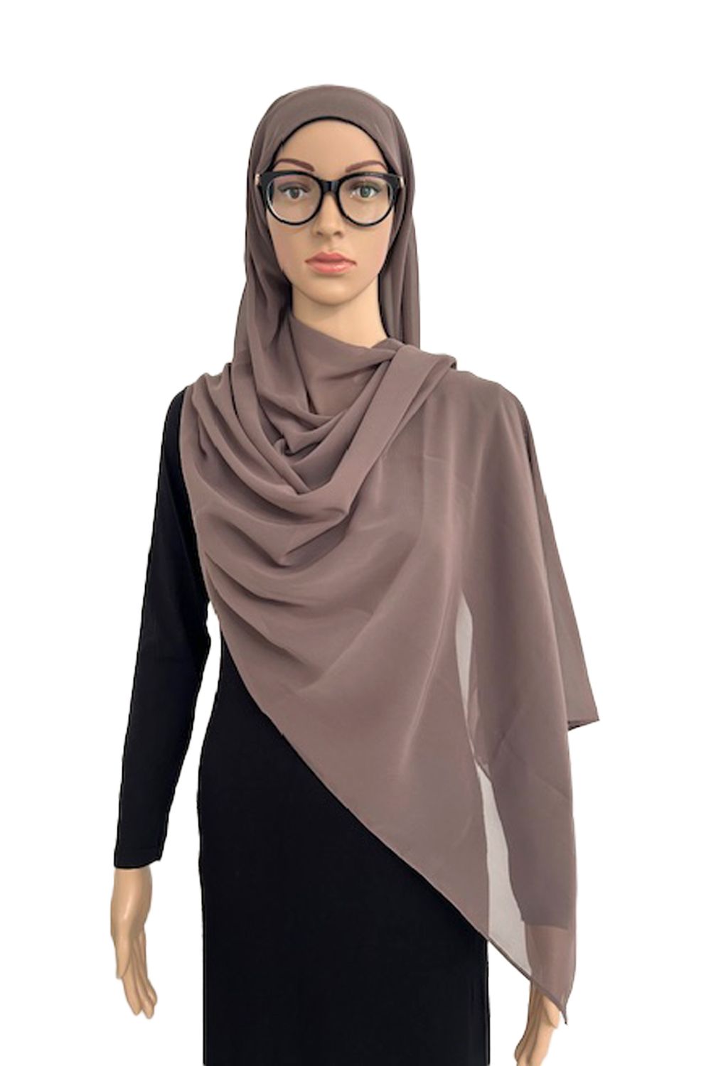 Lichtgewicht chiffon hijab met geïntegreerde pure bamboe onderkap – antislip en brilvriendelijk (taupe)