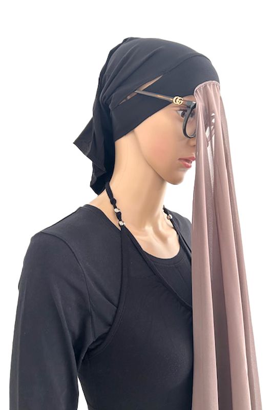 Lichtgewicht chiffon hijab met geïntegreerde pure bamboe onderkap – antislip en brilvriendelijk (taupe)