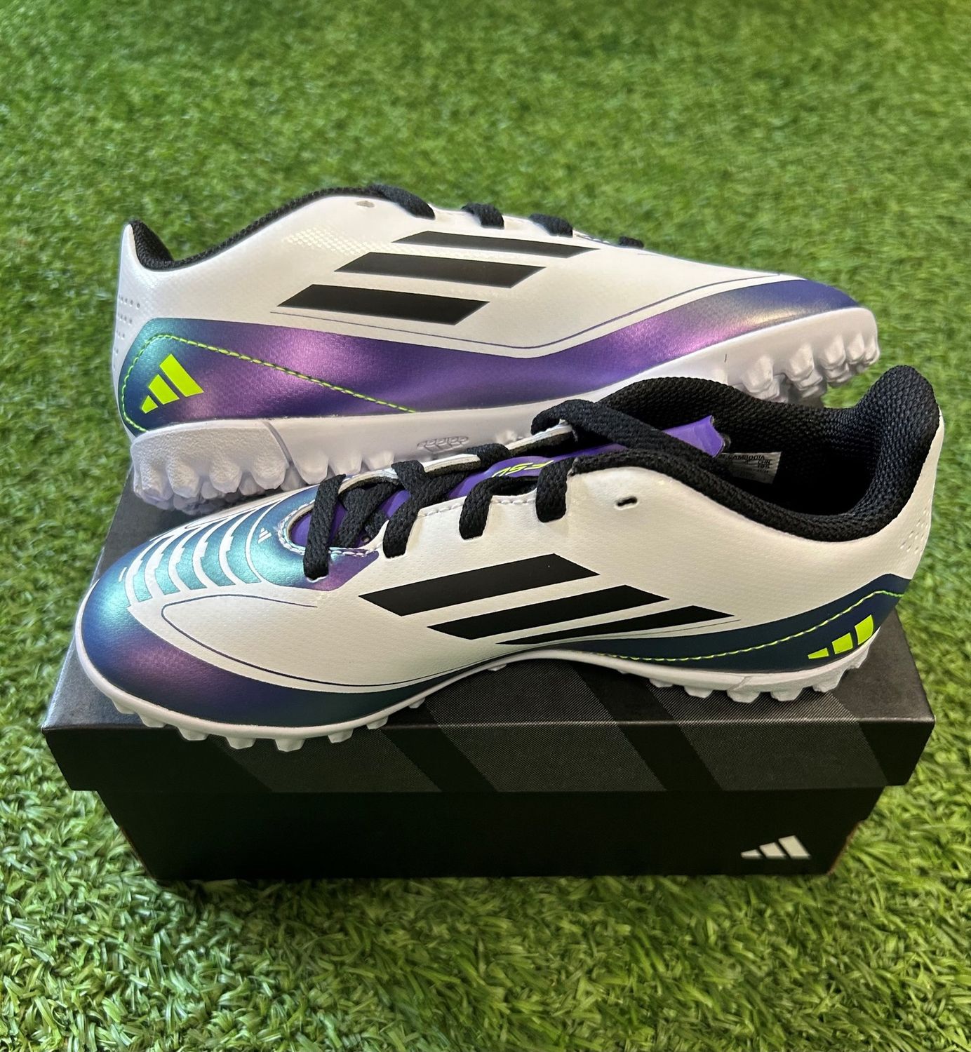 F50 Club TF Messi, Size/Color: 8.5 - White/Core Black/Unity Purple