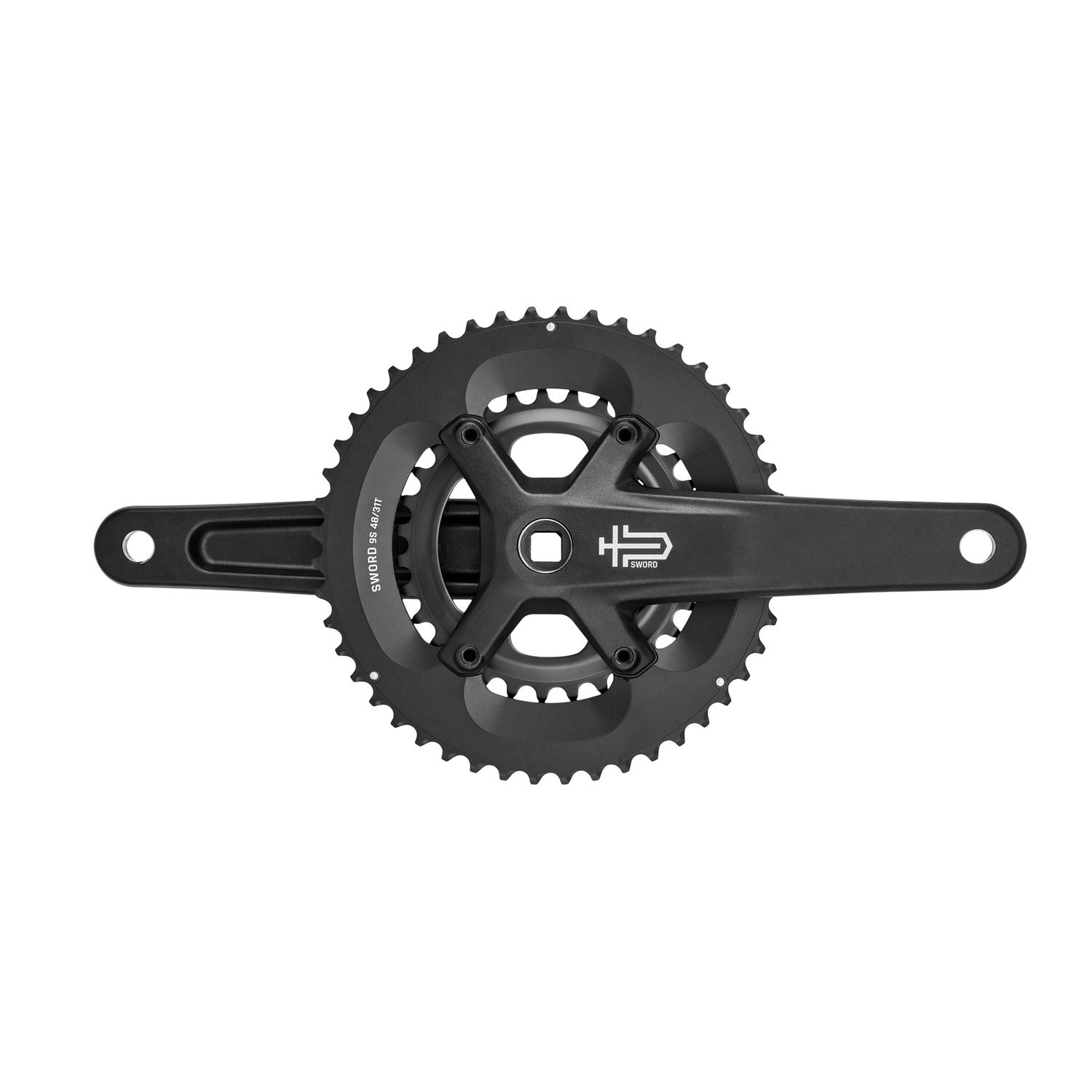 microSHIFT Sword Black 2x Crankset - 165mm, 9-Speed, 48/31t, 110/80 Asym BCD, JIS Square Taper Spindle Interface, Black