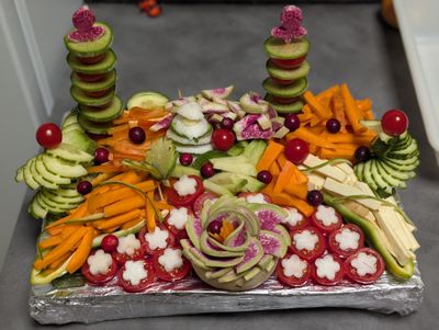 plateaux de légumes découpés