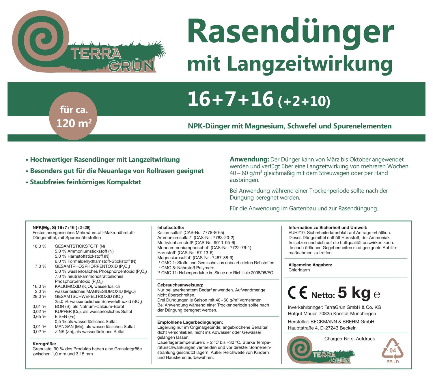 TerraGrn Rasendnger NPK 16+7+16