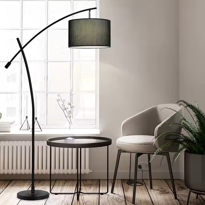 Minimalist  Modern Decorative Marble Base Floor Lamp Black/Flax Cover