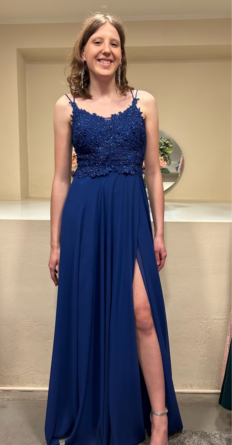 Collezione cerimonia abito pizzo e intreccio bluette