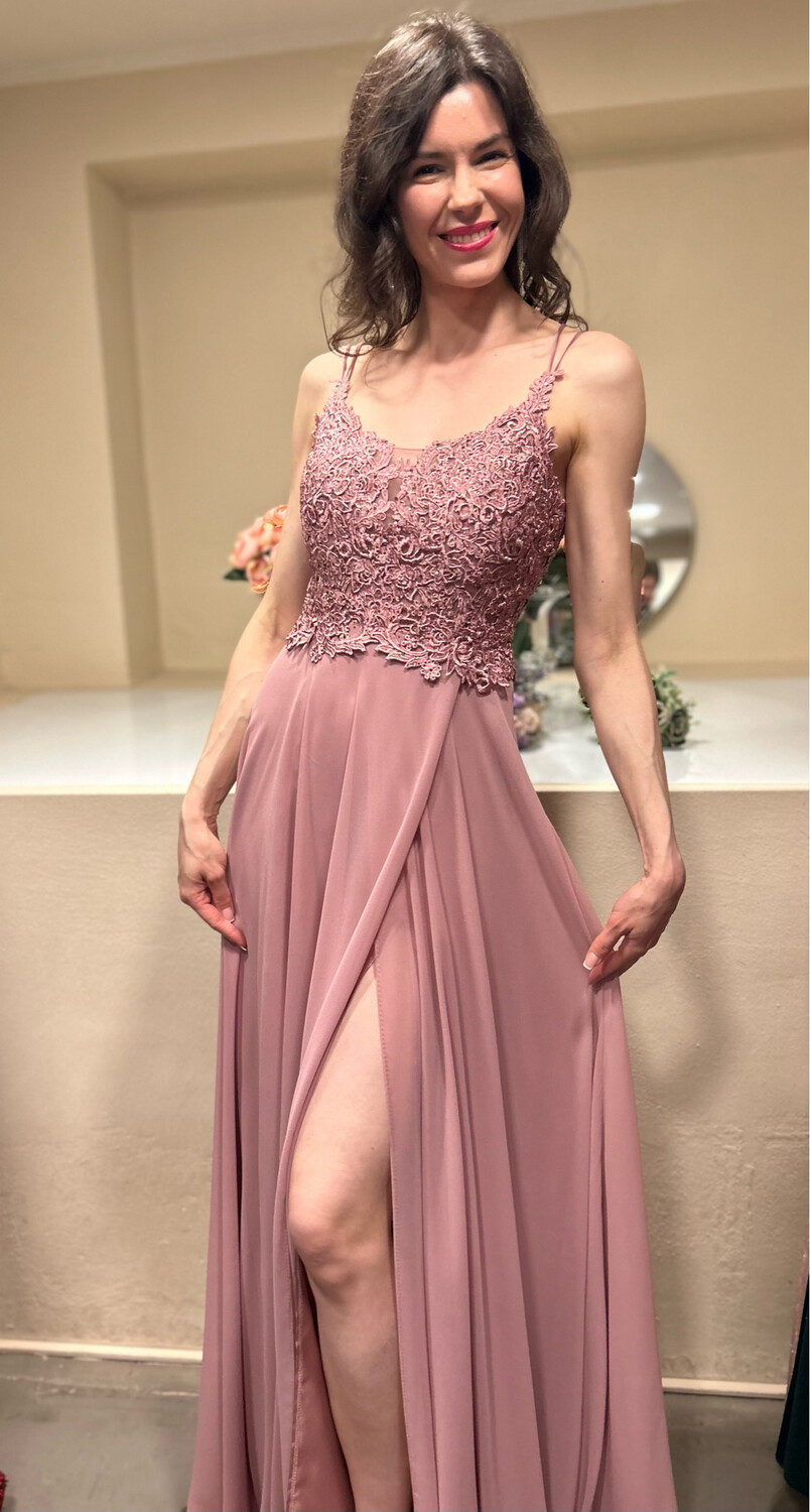 Collezione cerimonia abito pizzo e intreccio rosa