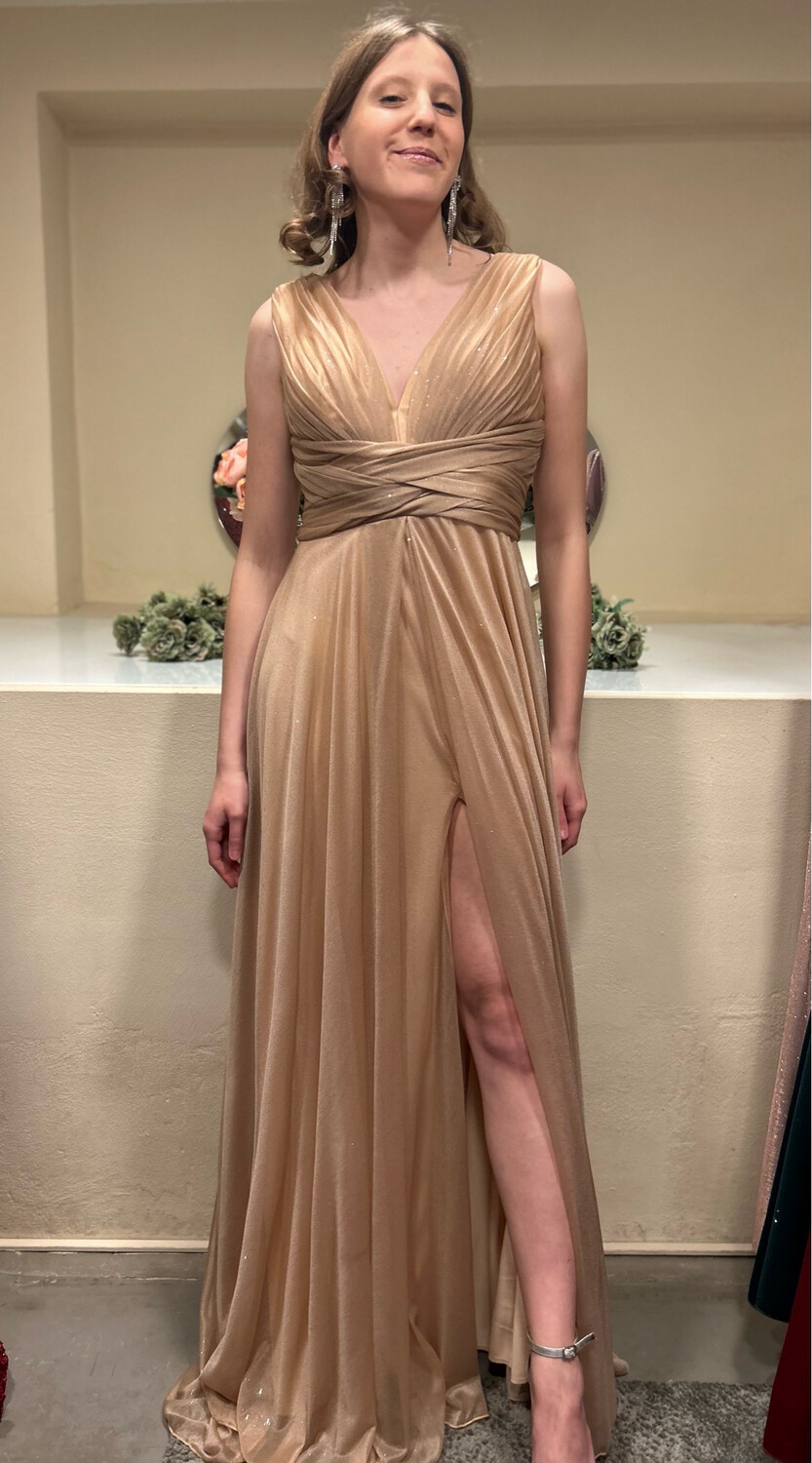Collezione cerimonia abito plissettato lurex champagne