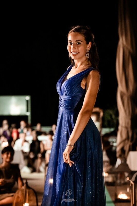 Collezione Cerimonia abito plissettato lurex bluette