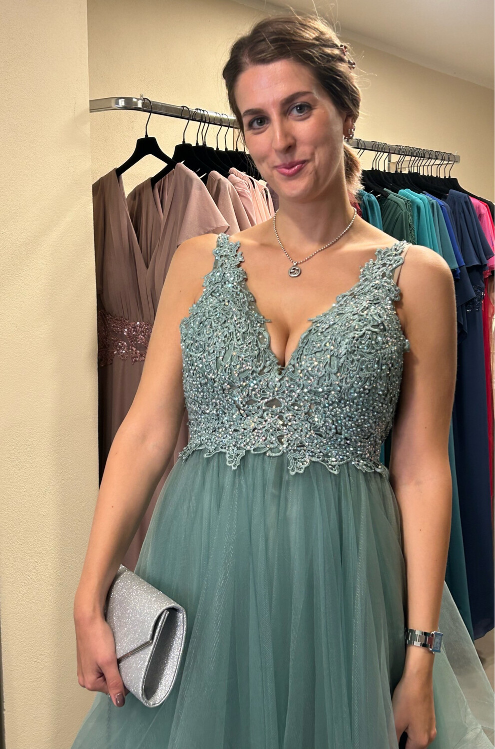 Collezione cerimonia abito gonna a balze verde