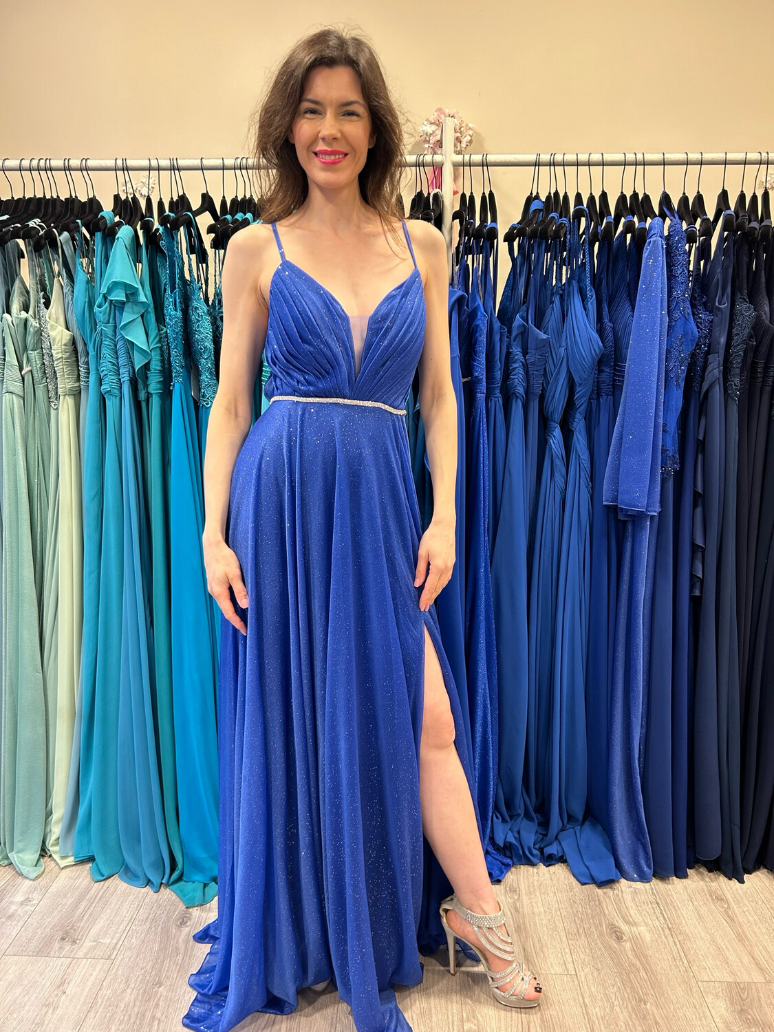 Collezione cerimonia abito con cintura strass bluette