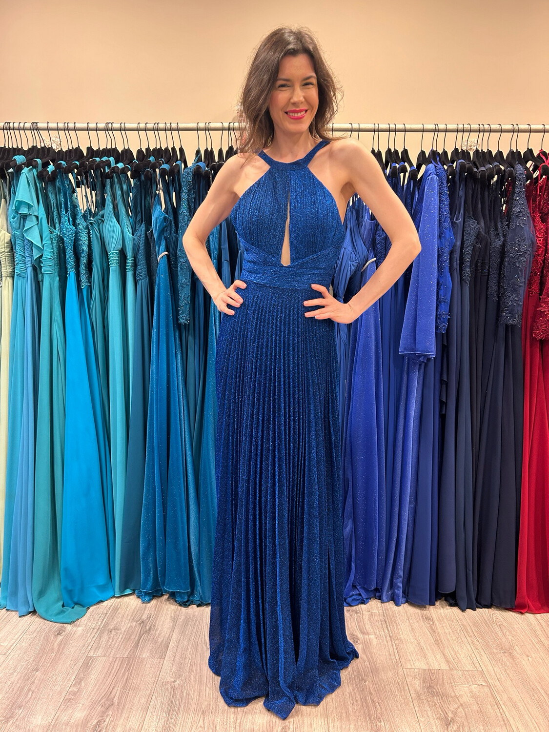 Collezione cerimonia abito americana lurex blu elettrico