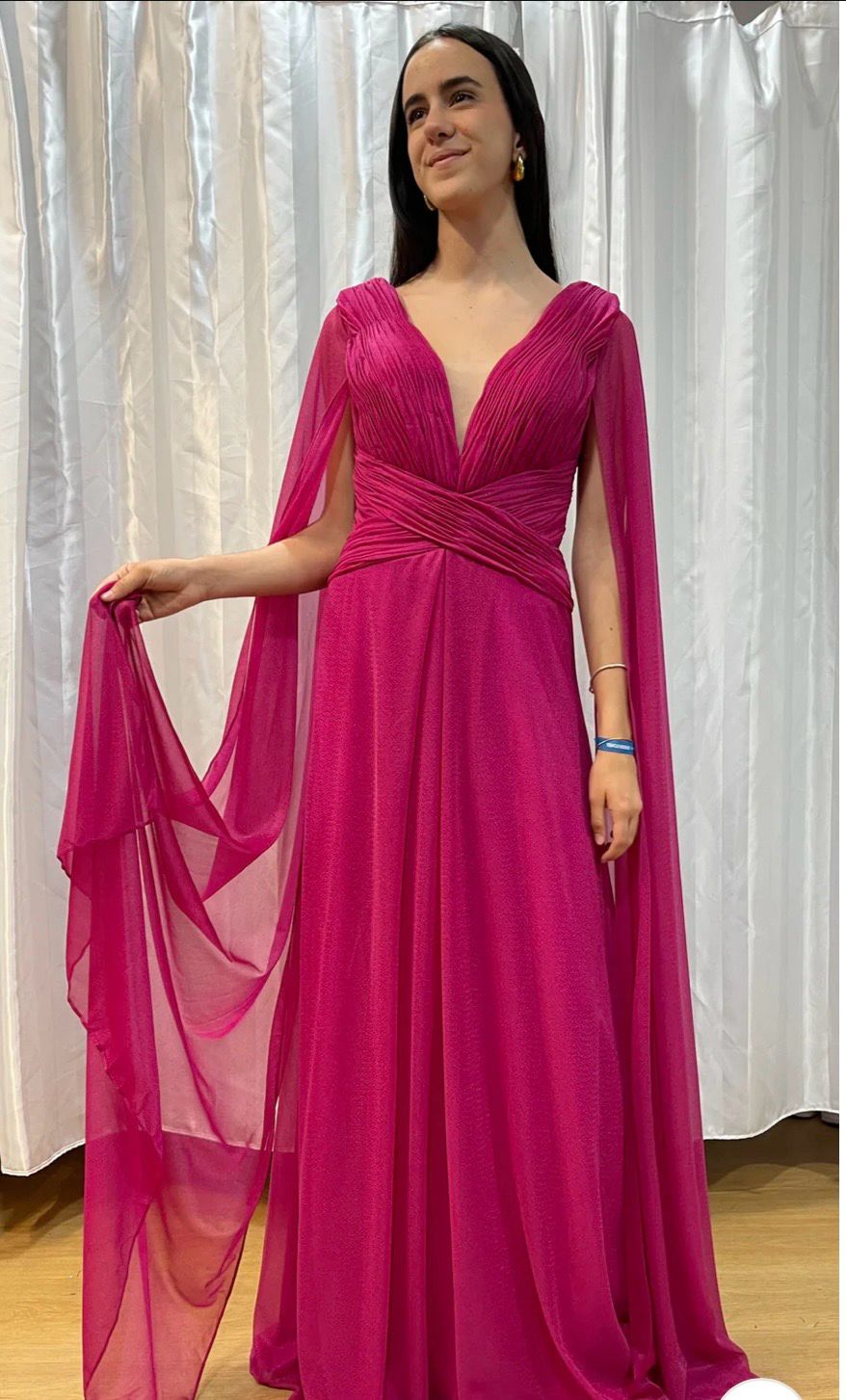 Collezione cerimonia abito manica farfalla fucsia