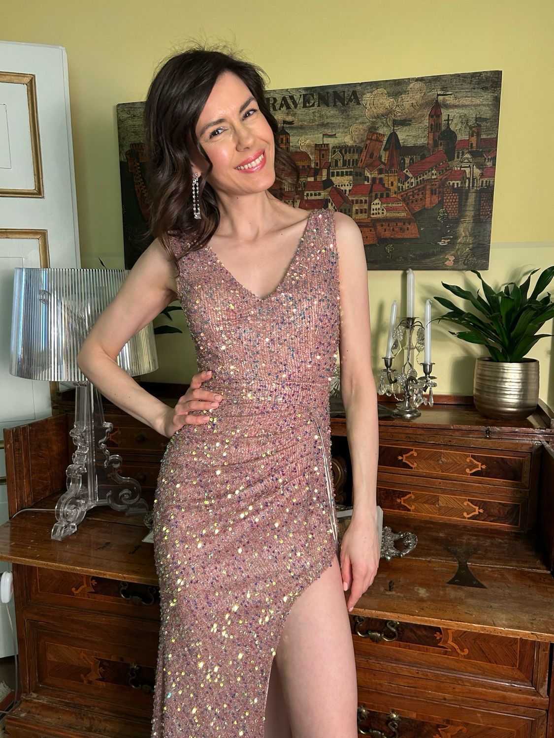 Collezione cerimonia abito paillettes rosa
