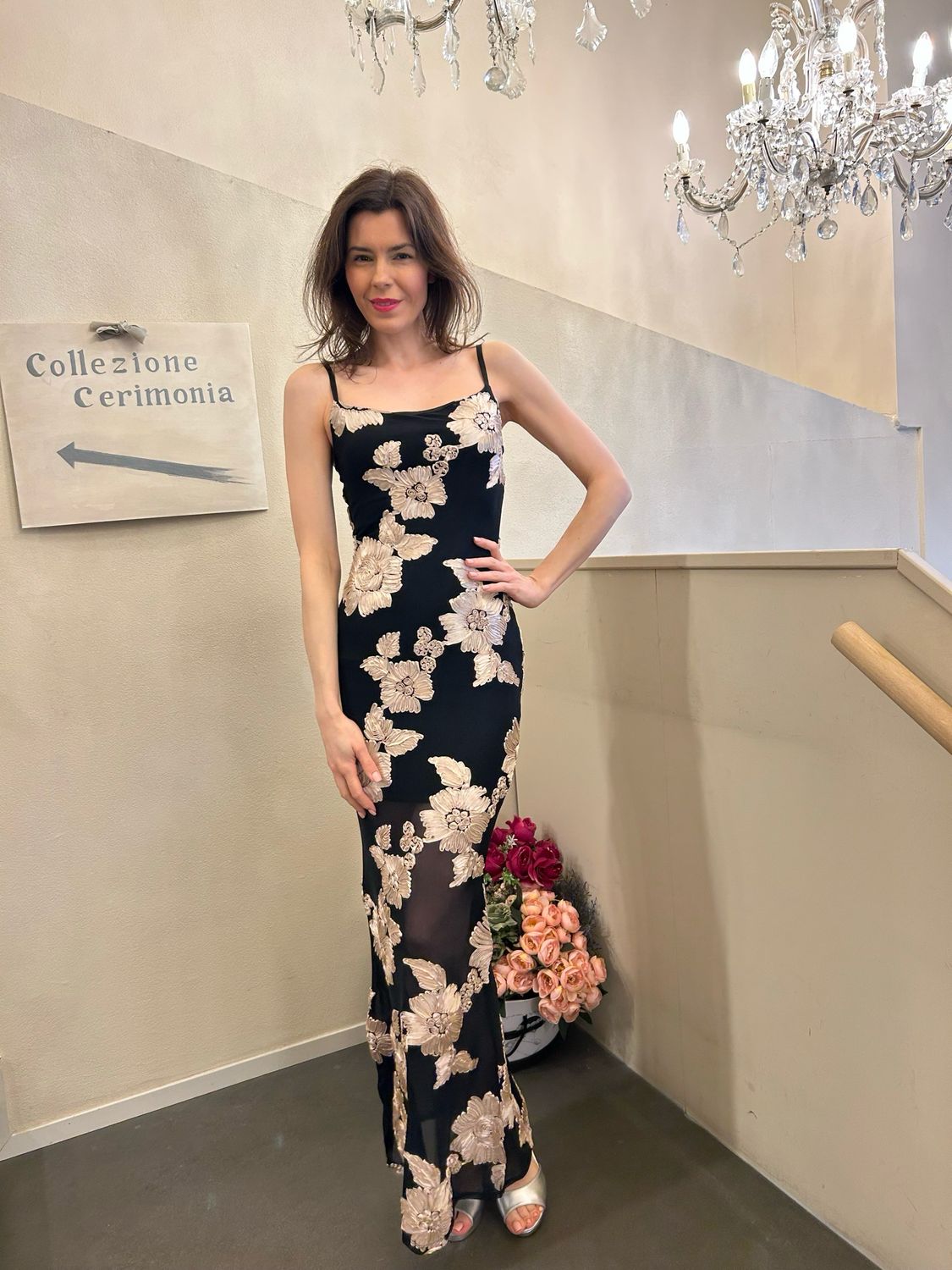 Collezione cerimonia abito bicolore pizzo ricamato
