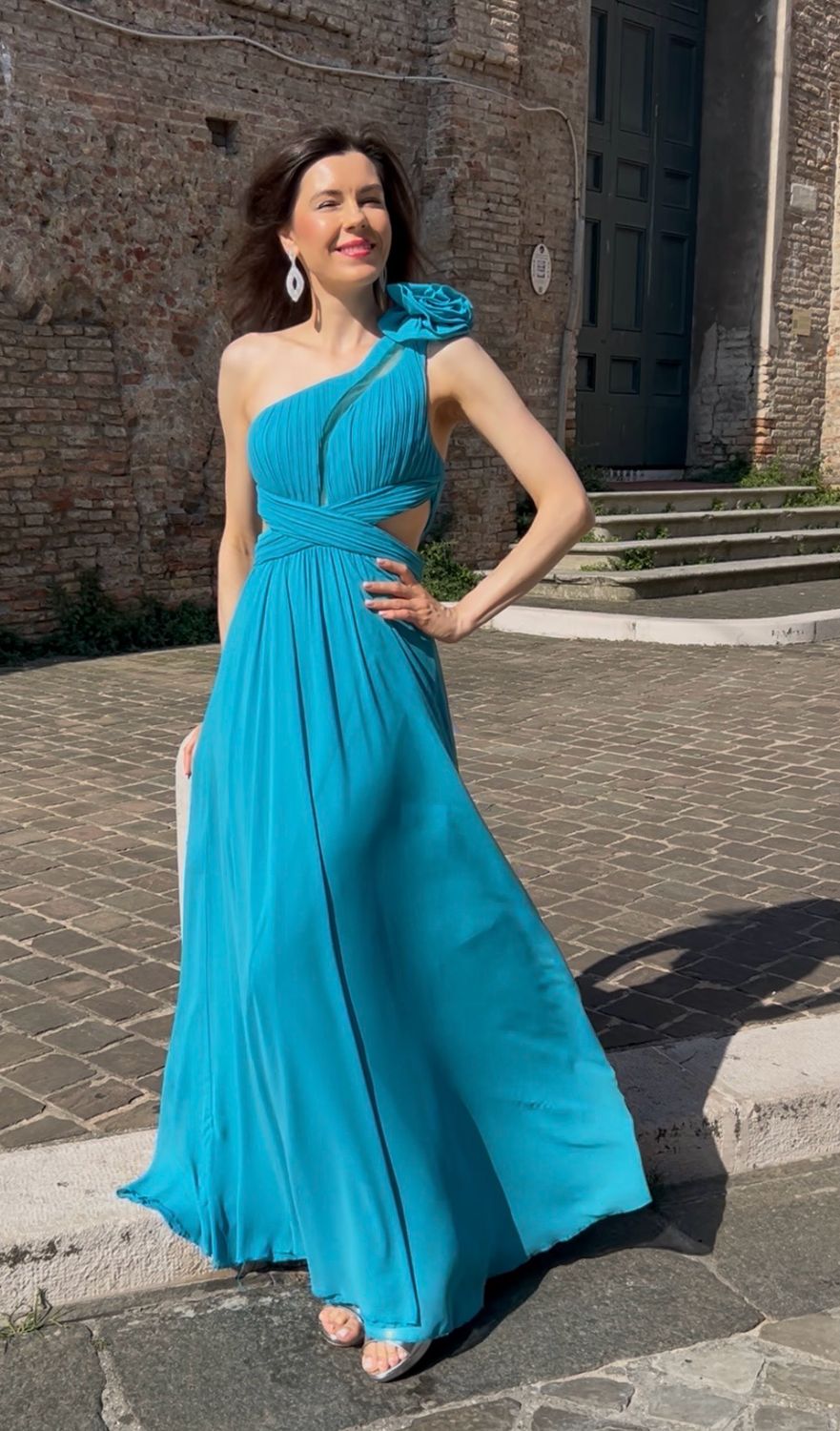 Collezione cerimonia abito monospalla tiffany