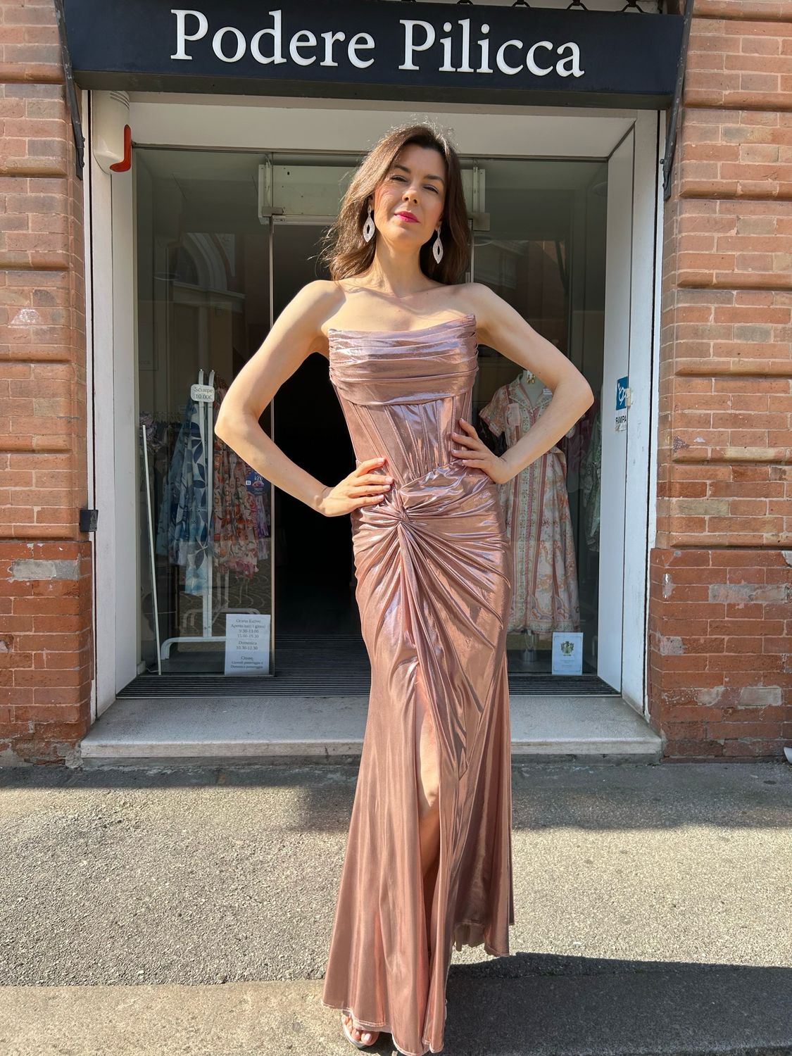 Collezione cerimonia abito corsetto laminato oro rosa