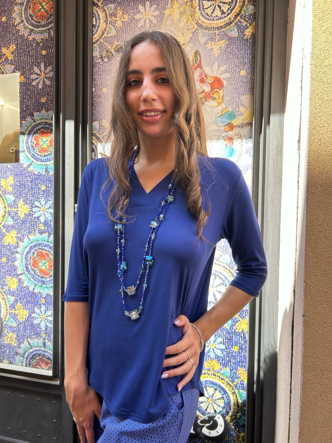 Ragno maglia a V bluette