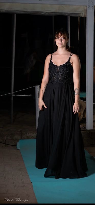 Collezione cerimonia abito pizzo e intreccio nero
