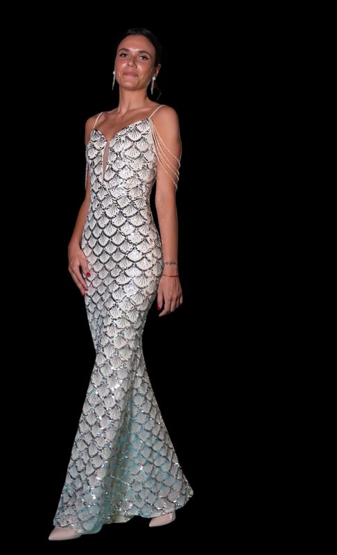 Collezione cerimonia abito paillettes argento