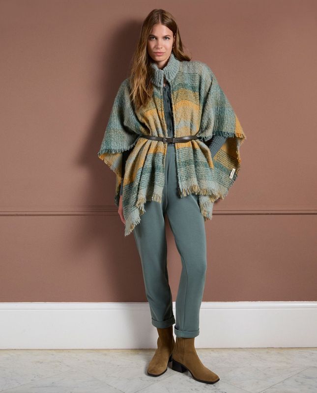 Surkana poncho a quadri con cerniera zip azzurro