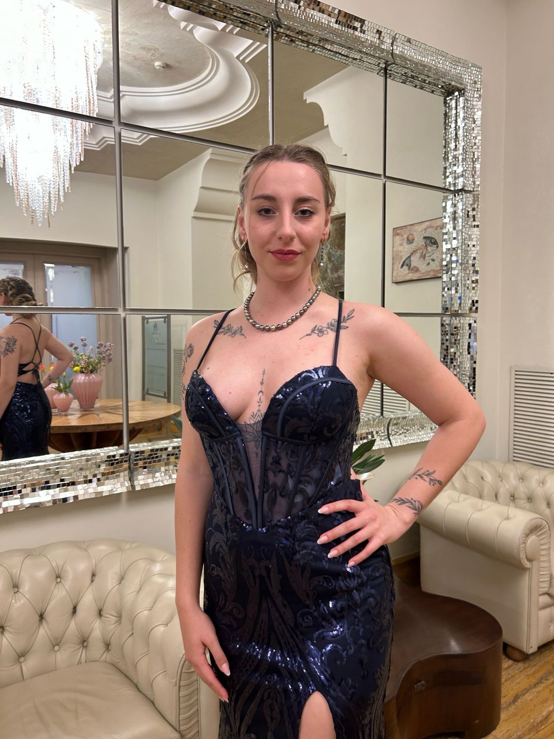 Collezione cerimonia abito paillettes blu