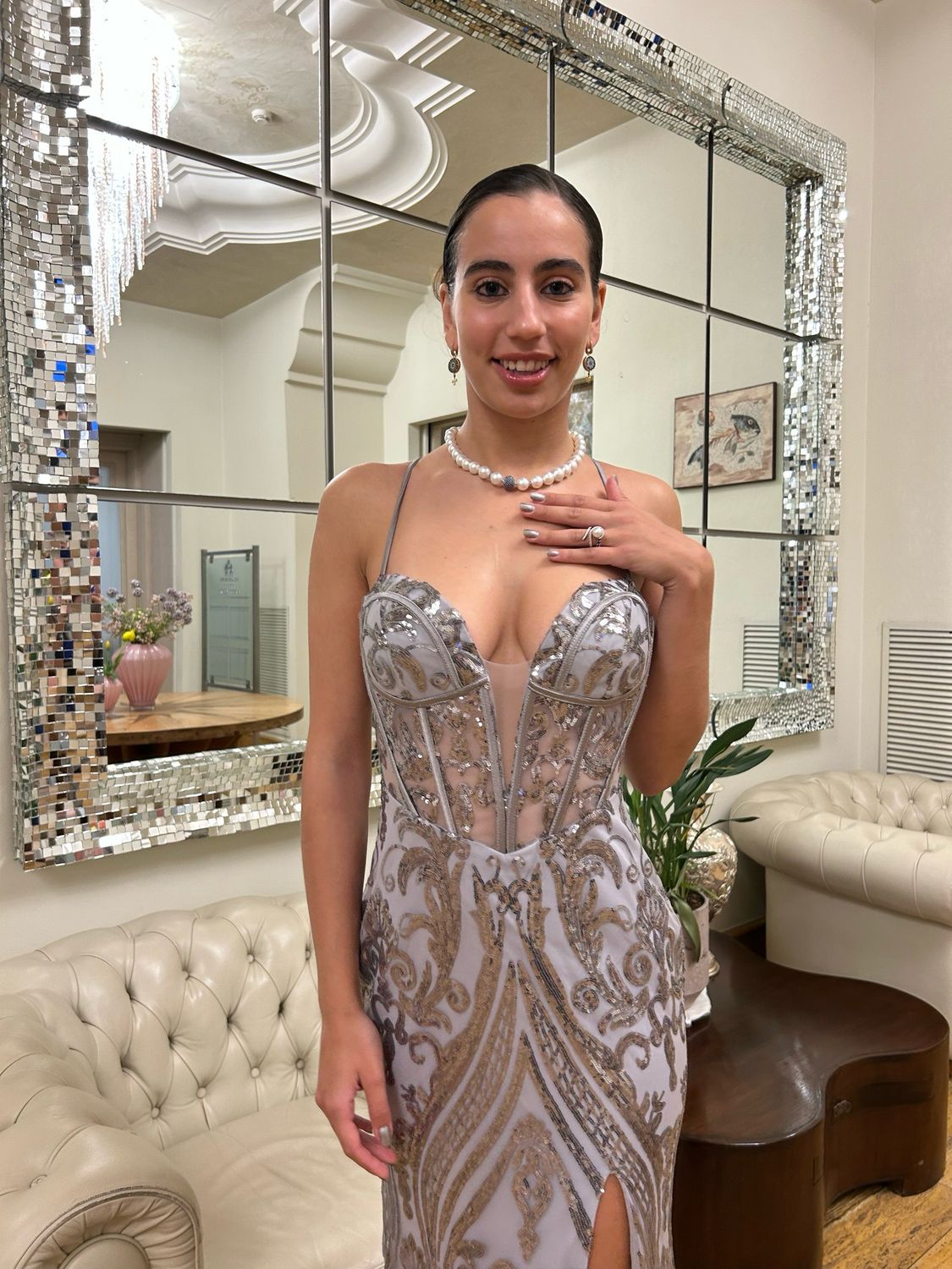 Collezione cerimonia abito paillettes argento Palace