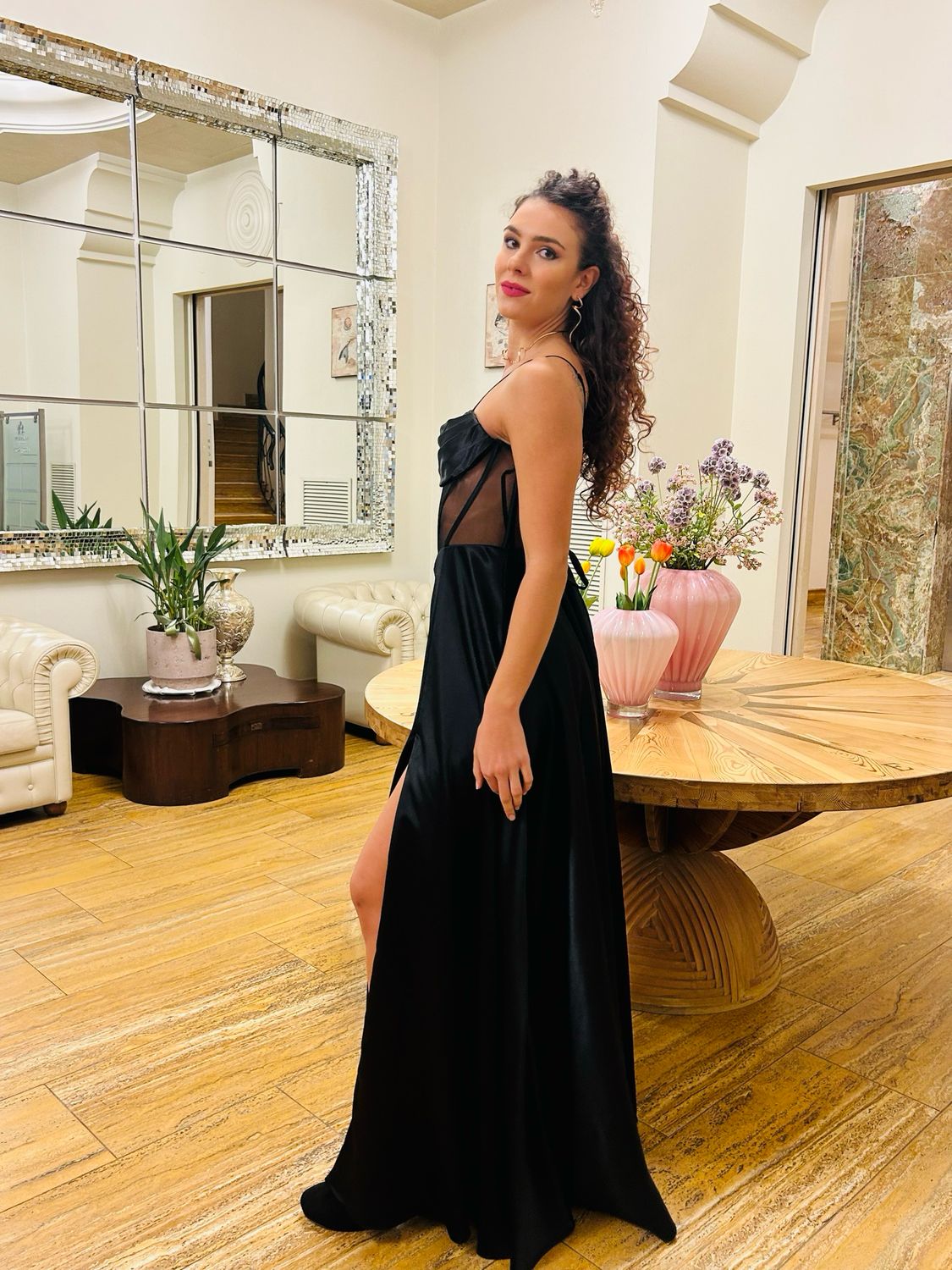 Collezione cerimonia abito raso corsetto nero