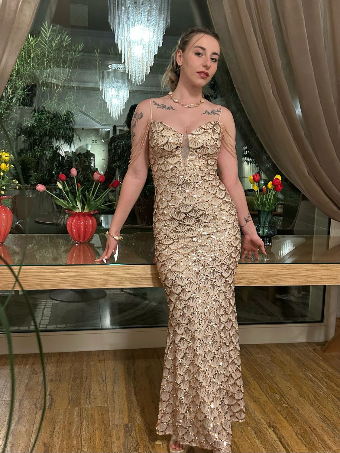 Collezione cerimonia abito paillettes oro