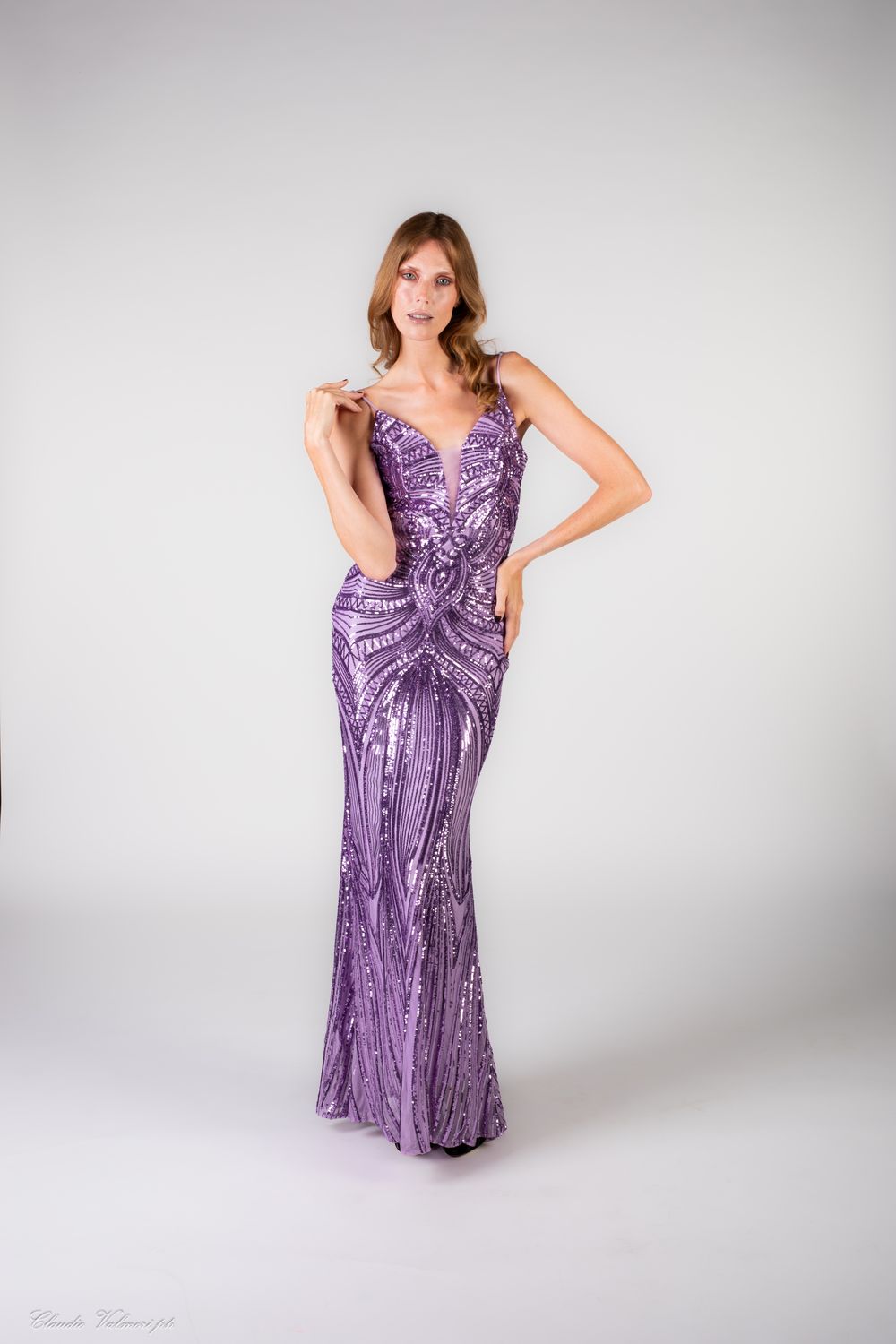 Collezione cerimonia abito paillettes glicine