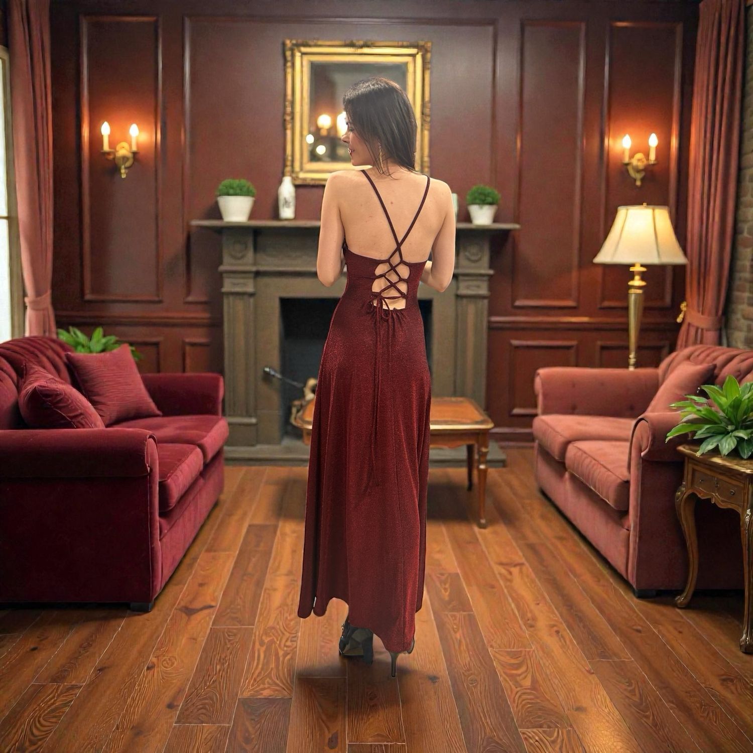 Collezione unica abito lurex vino