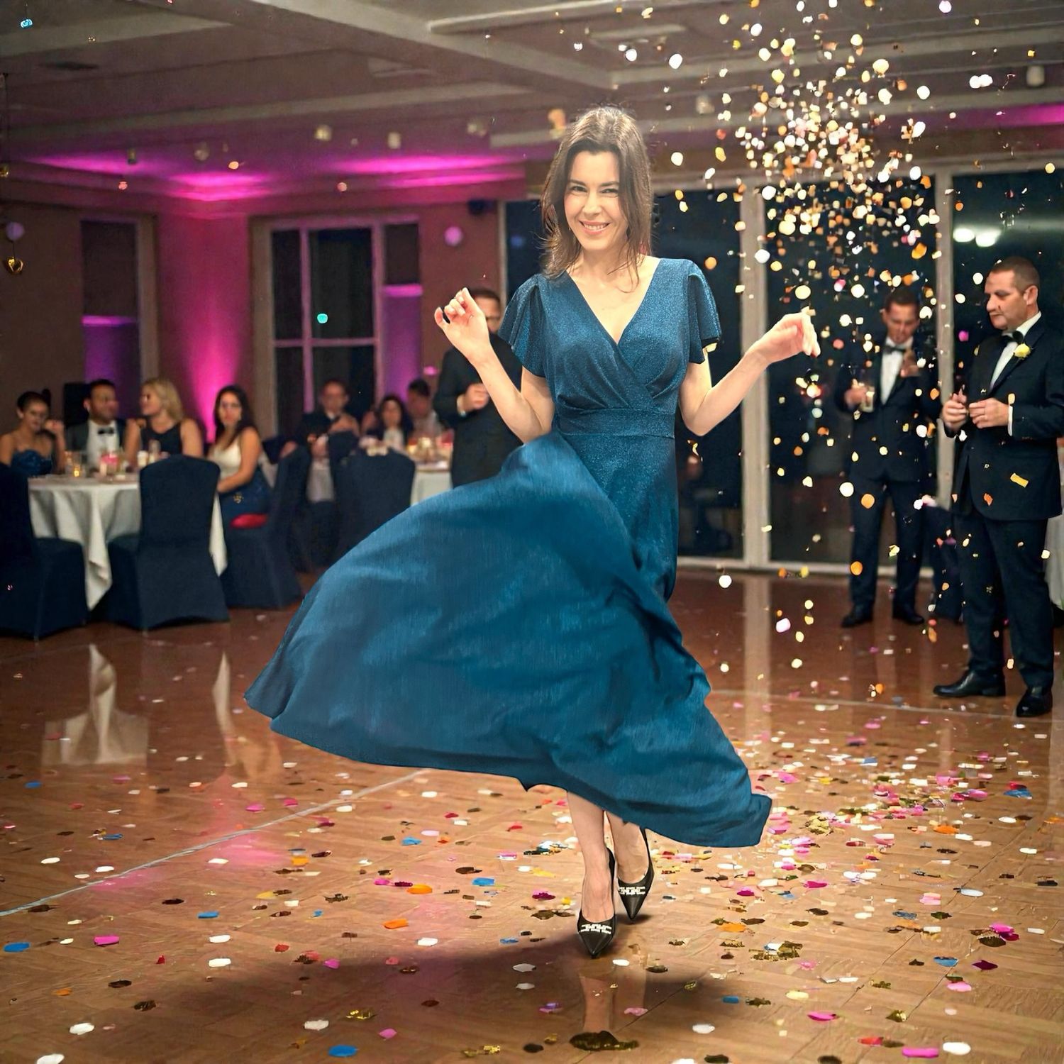 Collezione look per le feste abito lurex petrolio