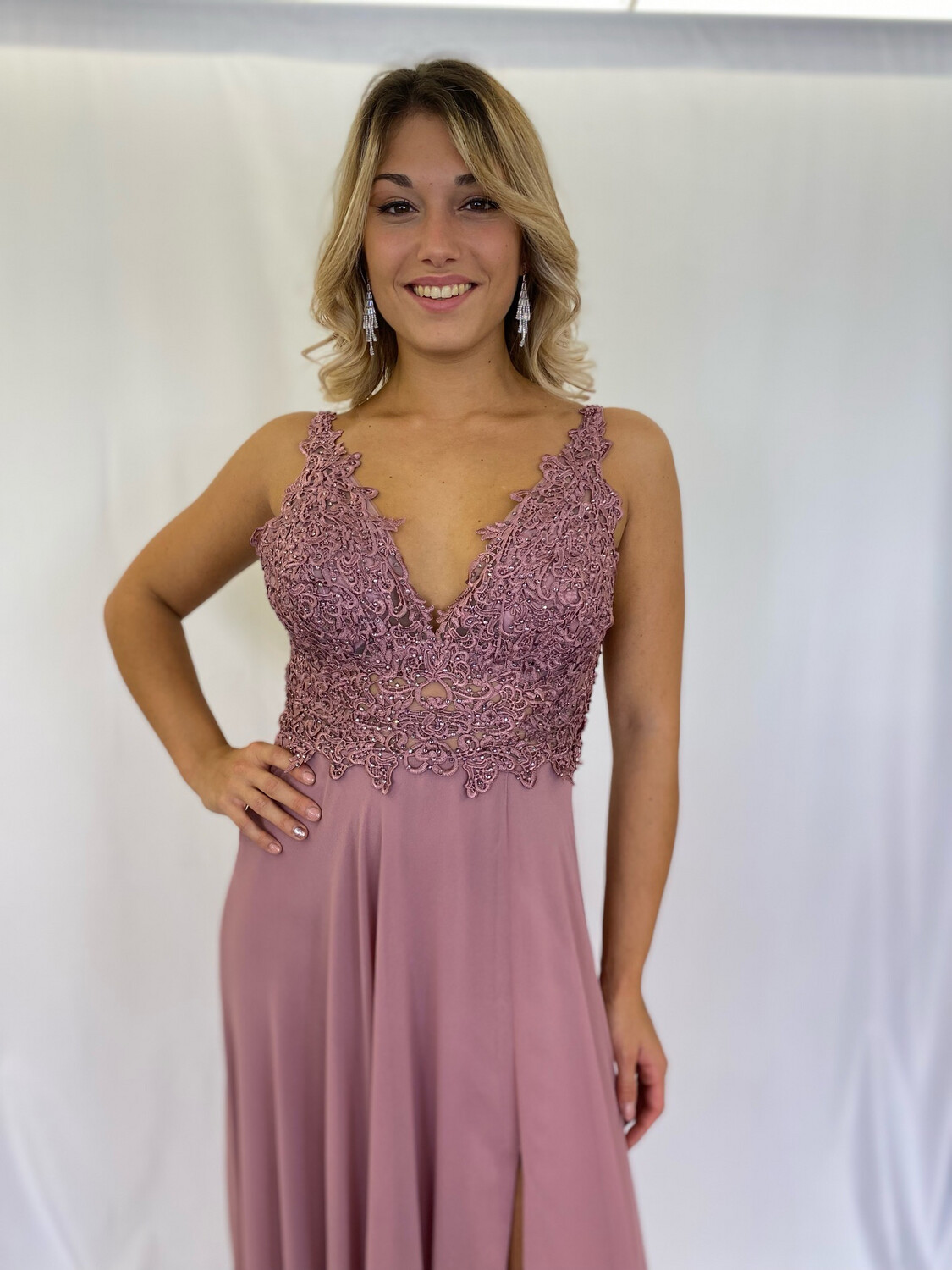 Collezione cerimonia abito corpetto ricamato rosa