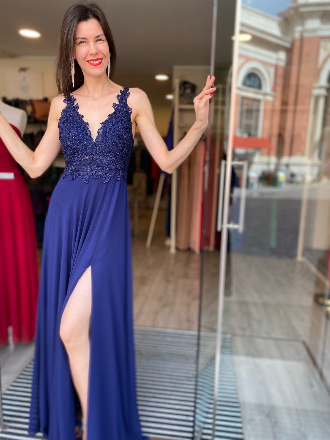 Collezione cerimonia abito corpetto ricamato blu