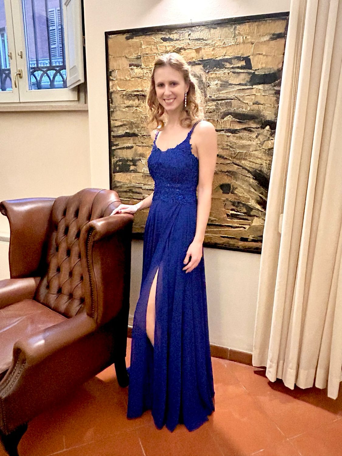 Collezione cerimonia abito pizzo e intreccio bluette