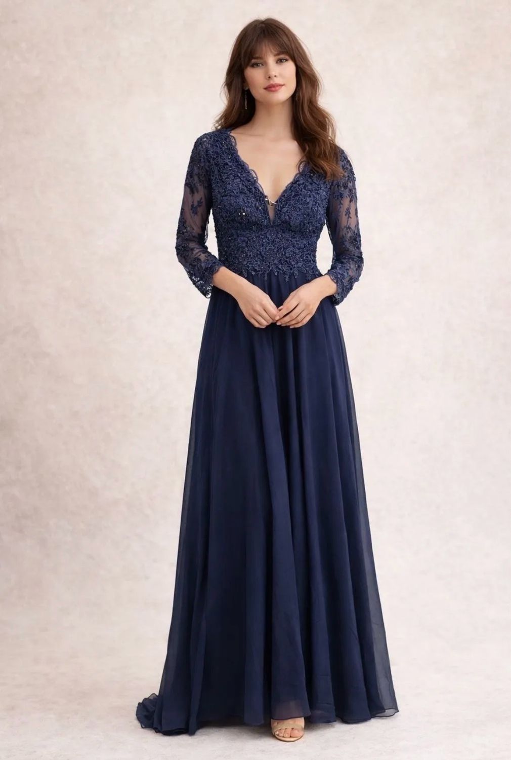 Collezione cerimonia abito manica pizzo blu