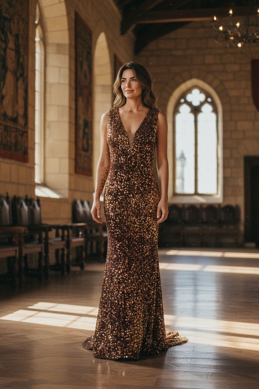 Collezione cerimonia abito paillettes oro