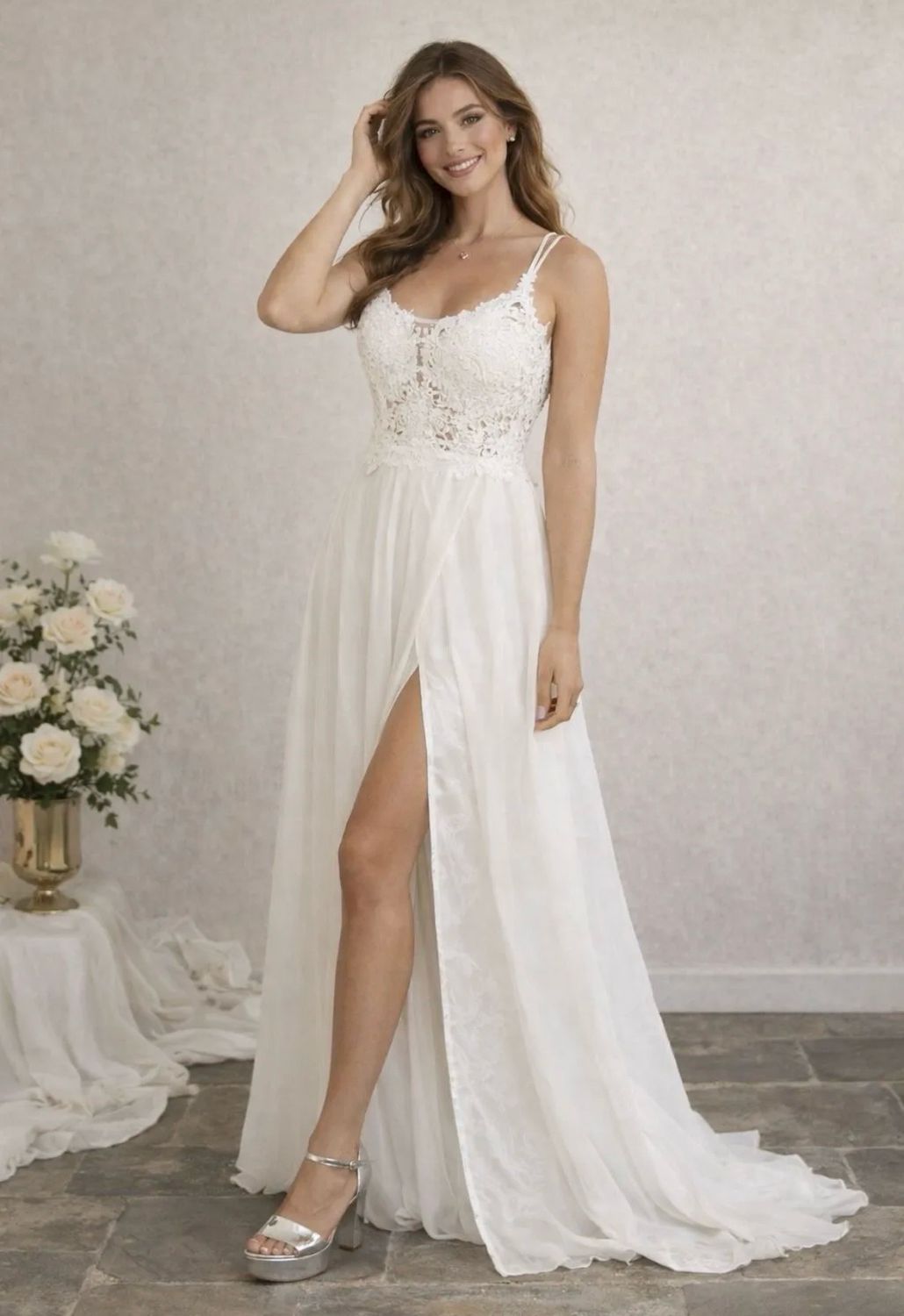 Collezione sposa abito pizzo e intreccio bianco