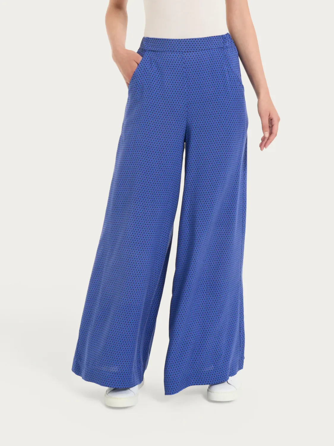 Outlet Ragno pantalone palazzo con tasche in eco seta blu