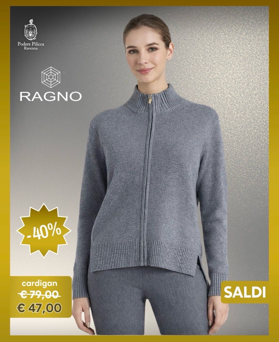 Ragno cardigan zip grigio