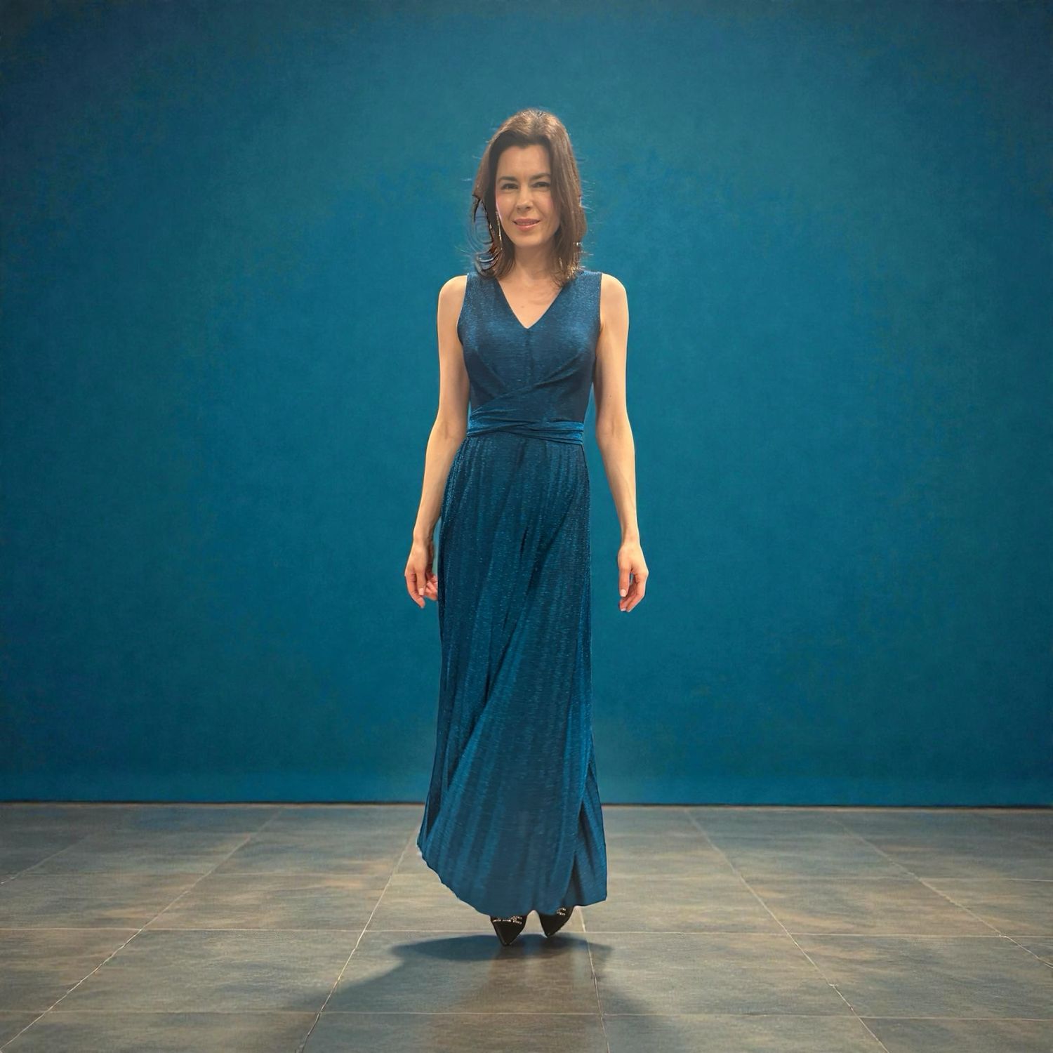 Collezione look per le feste abito lurex petrolio