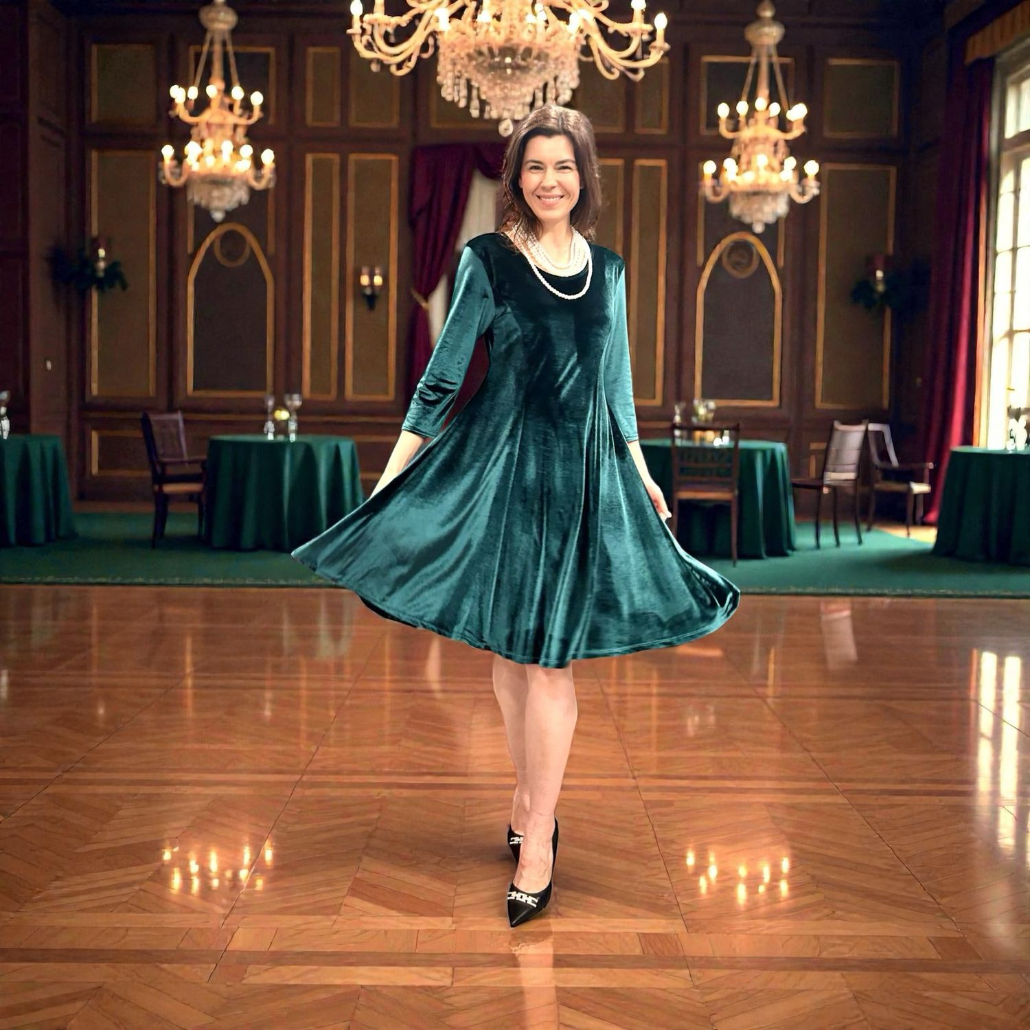 Collezione look per le feste abito velluto verde