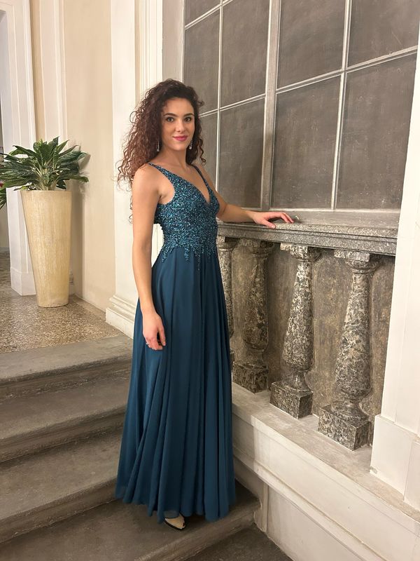 Collezione cerimonia abito corpetto petrolio