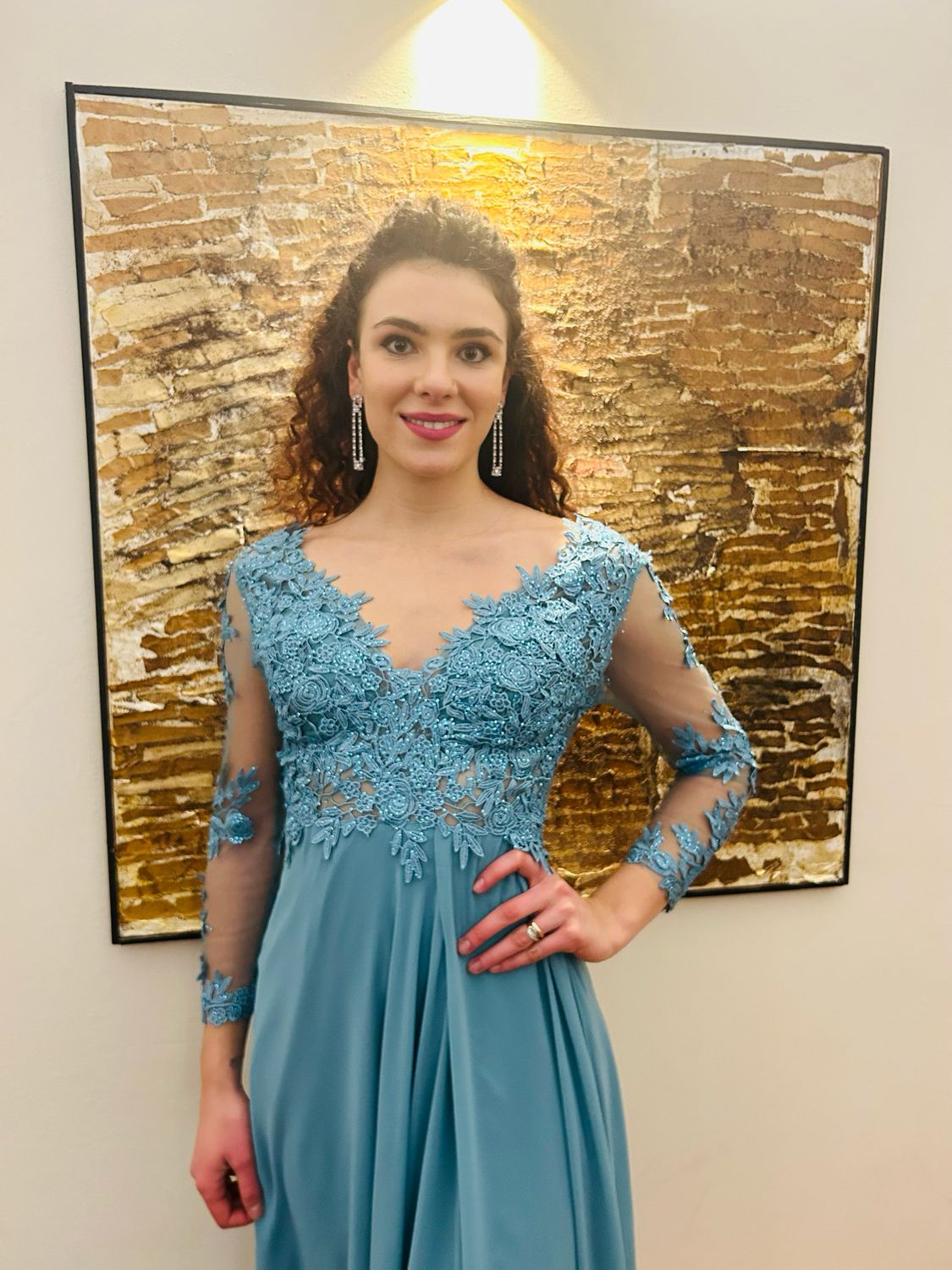 Collezione cerimonia abito con manico pizzo verde avocado