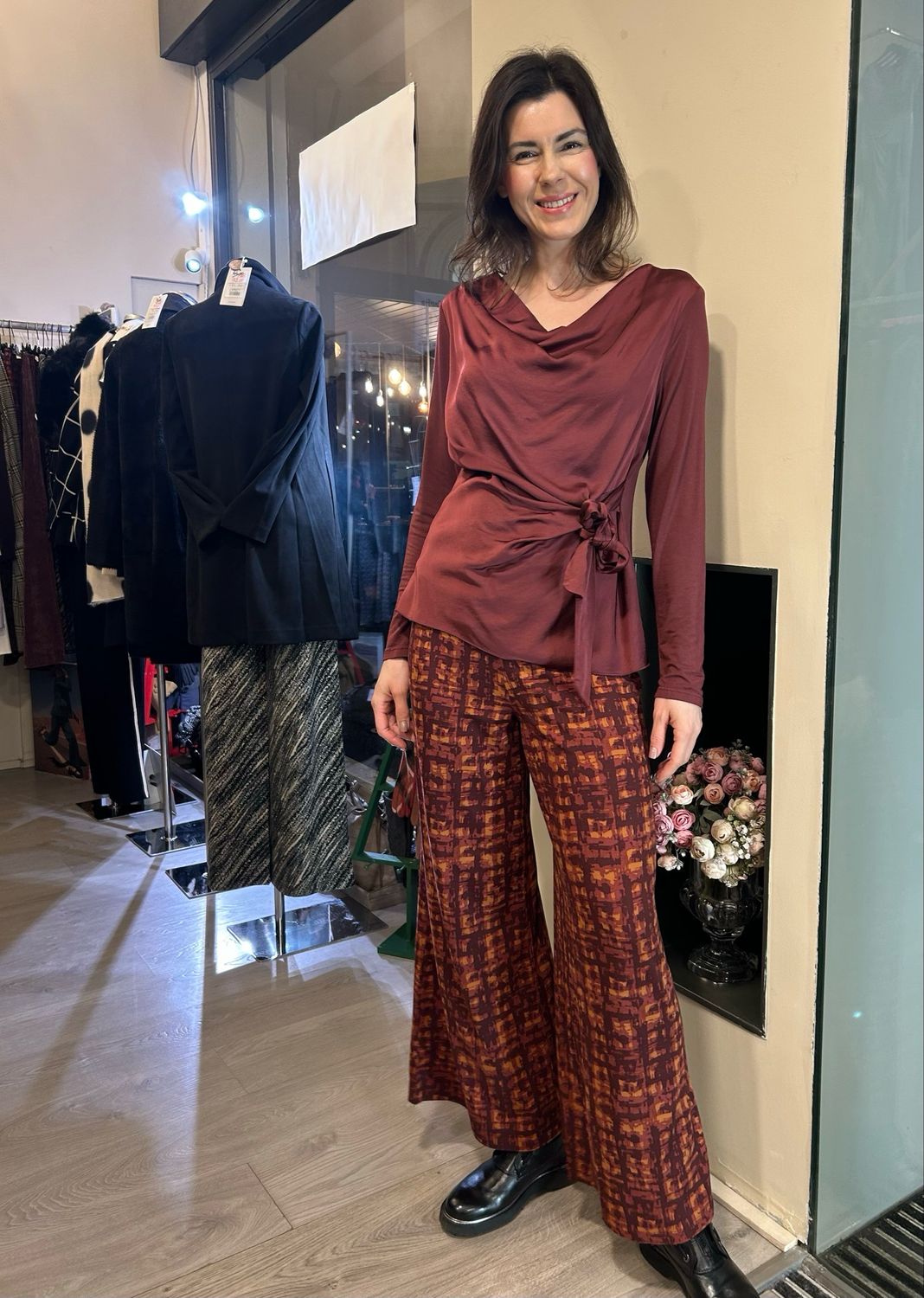 Camicia drappeggio bordeaux