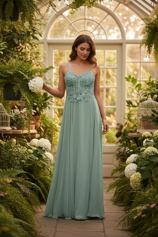 Collezione cerimonia abito corpetto verde salvia